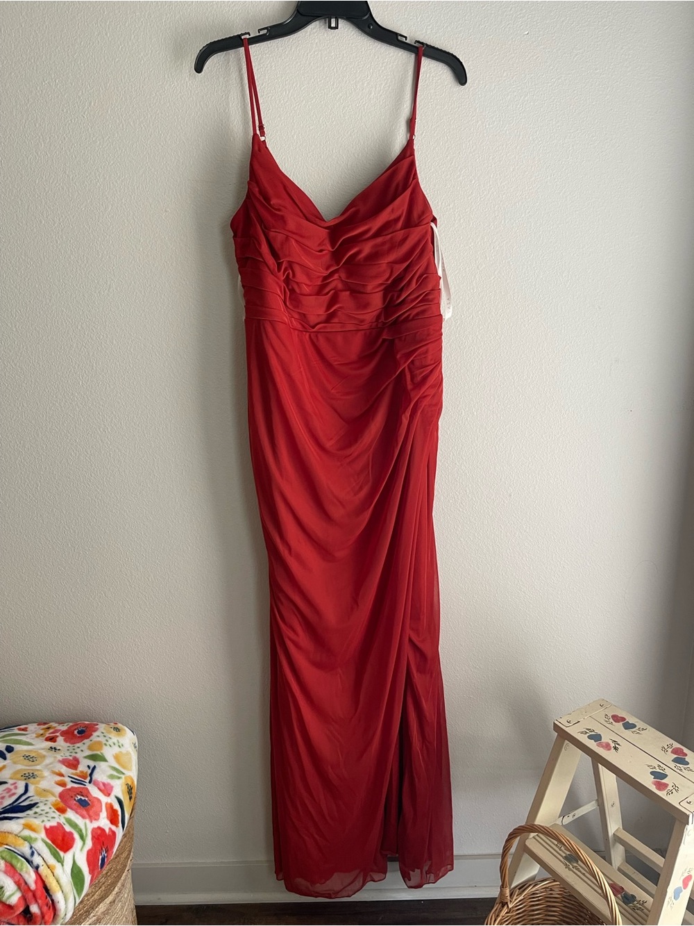Azazie Red Ruched Spaghetti-Strap Wedding Gown